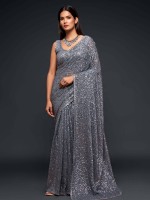 Grey Pure Georgette Saree